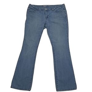 Mossimo Bootcut Jeans Tall Inseam Mid Waist Rise Midi Wash Whiskered Worn Look